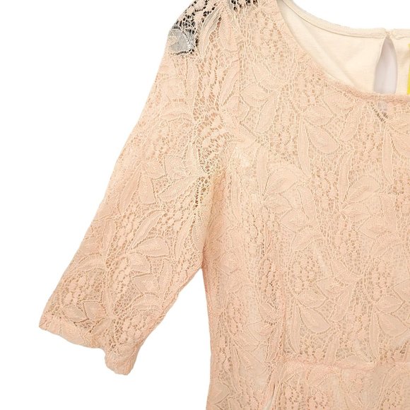 Maeve Anthropologie Pink Lace Floral Dress Size M Round Neck Keyhole Back Lined - Picture 11 of 16